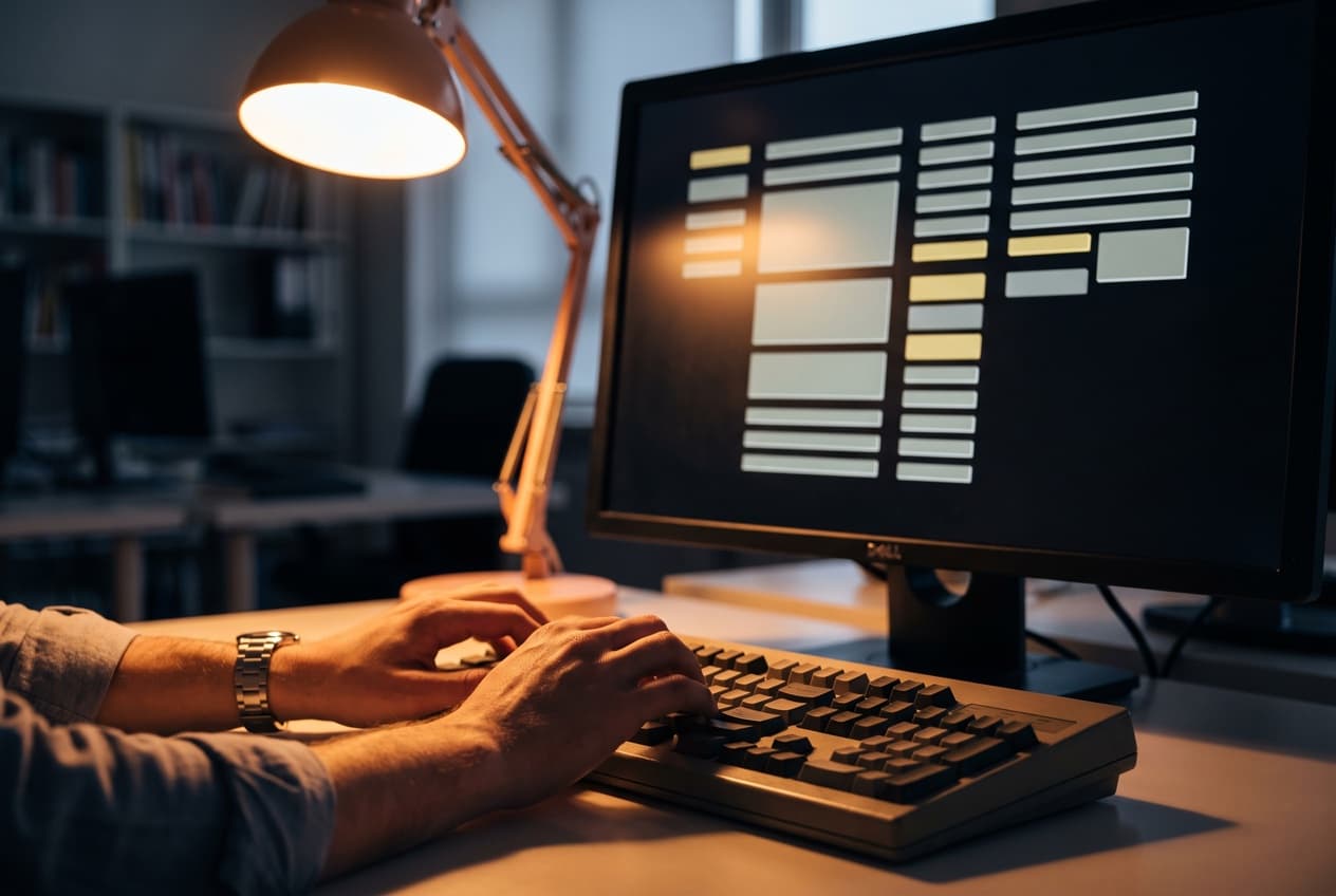 Mains sur un clavier devant un écran affichant une structure de données imbriquée, la couche de données que l'équipe de développement maintient comme le reste du code