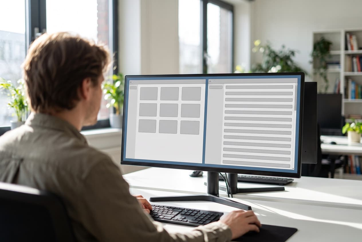 Développeur parcourant le site sur une moitié de son écran et suivant les événements déclenchés sur l'autre, la recette en mode aperçu qui précède toute publication