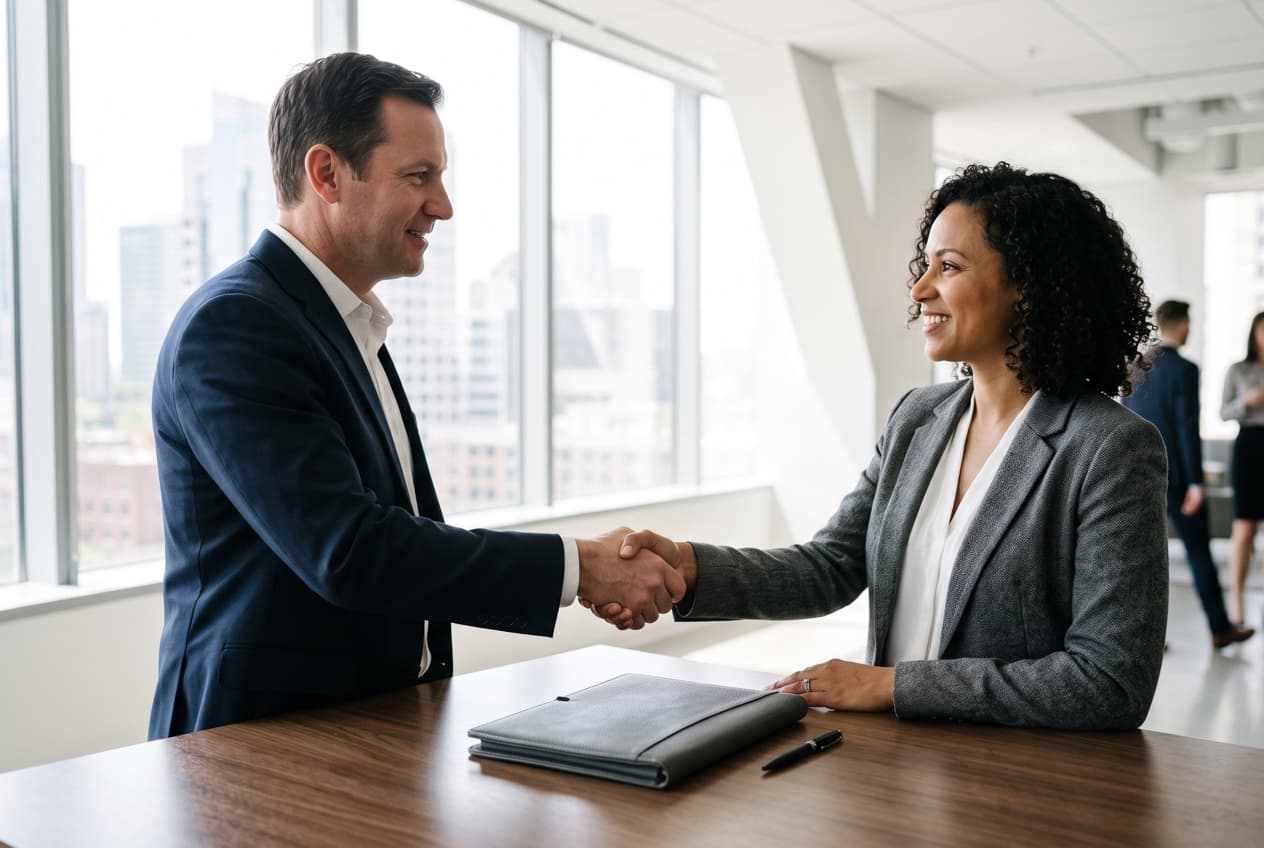 Poignée de main concluant un accord autour d'une table de réunion, l'affaire signée que l'import de conversions hors ligne fait remonter jusqu'à la régie