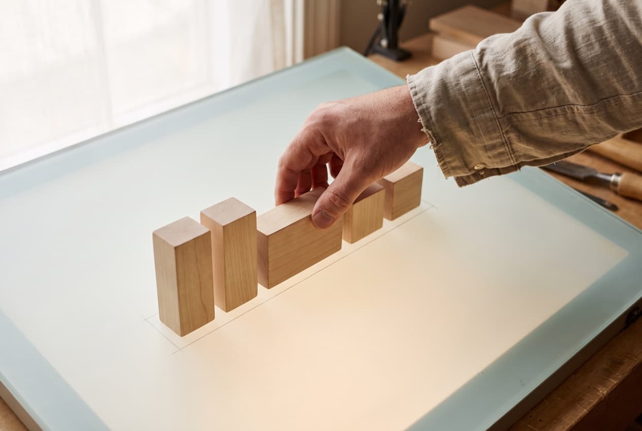 Main disposant des blocs de tailles différentes le long d'une ligne, image du crédit qu'un modèle d'attribution répartit entre les points de contact selon une règle choisie