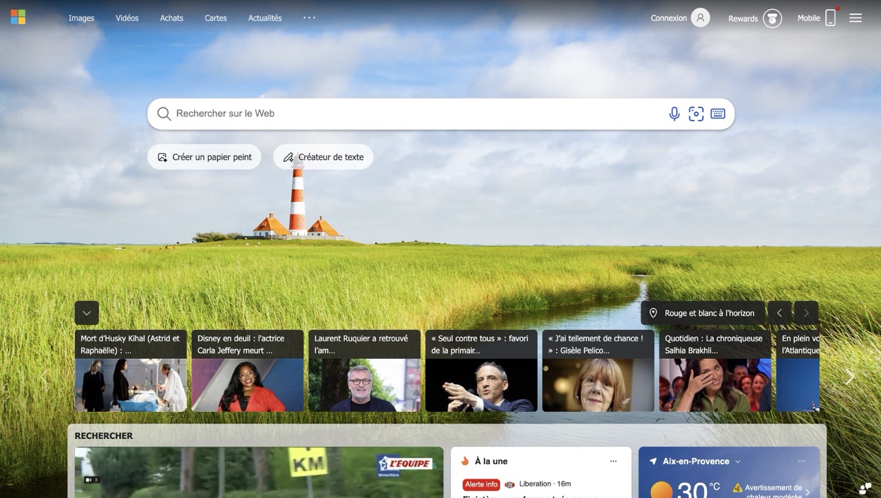 Page d'accueil de Bing, le moteur de recherche de Microsoft