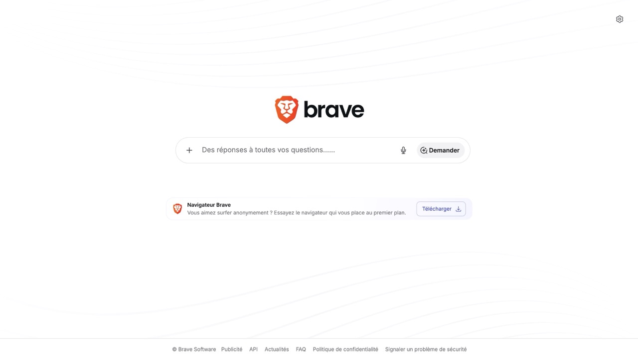 Page d'accueil de Brave Search, moteur doté de son propre index