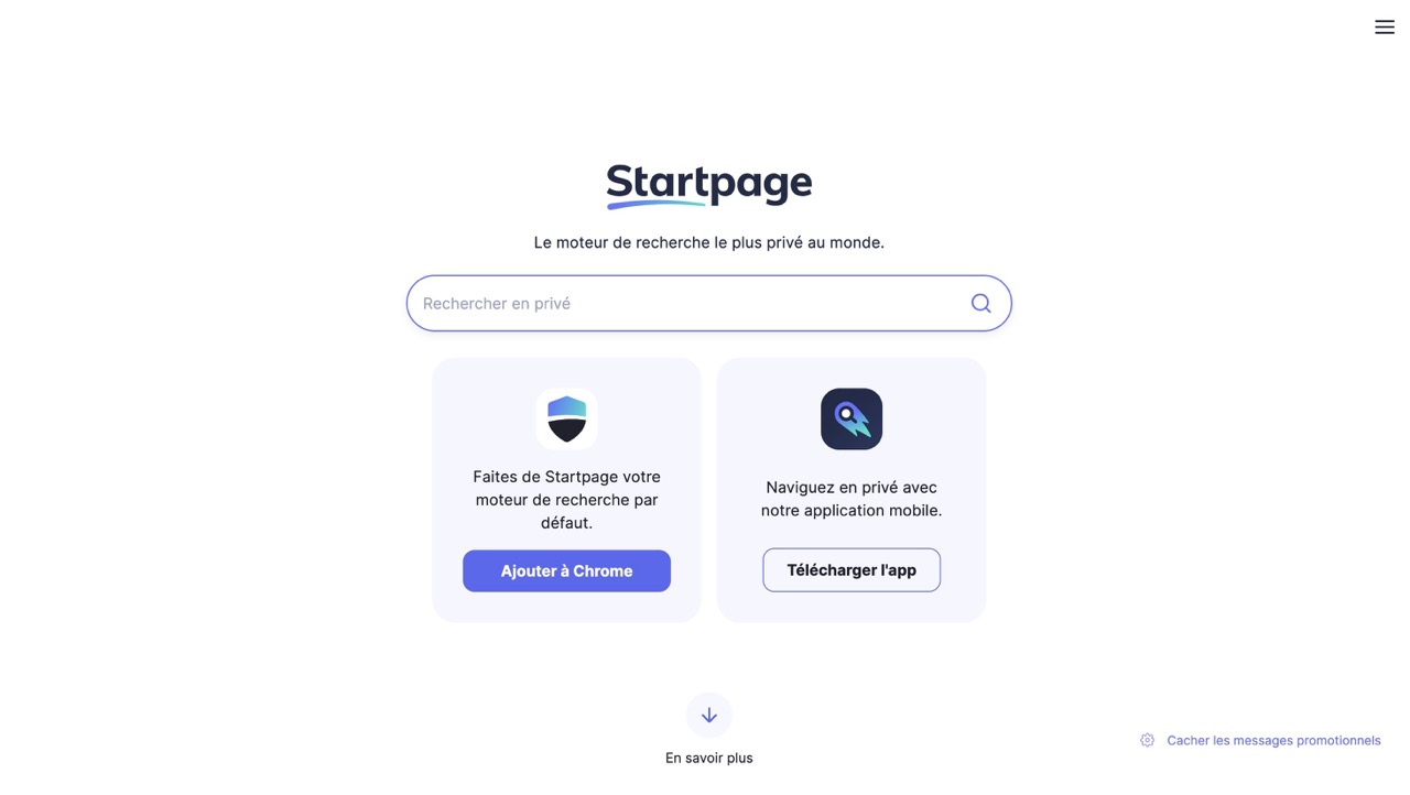 Page d'accueil de Startpage, qui interroge Google sans transmettre vos données